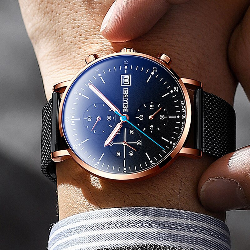 Stainless Steel Luminous Hands Large Dial Chronograph Watches