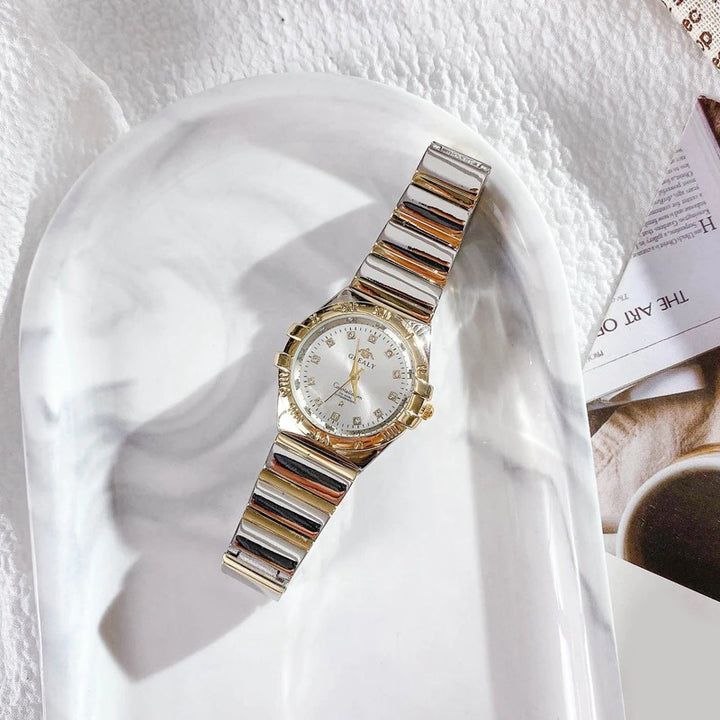 Elegant Casual Two-Color Steel Strap Quartz Wristwatches