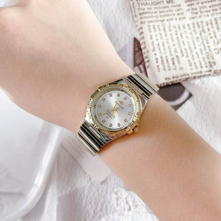 Elegant Casual Two-Color Steel Strap Quartz Wristwatches