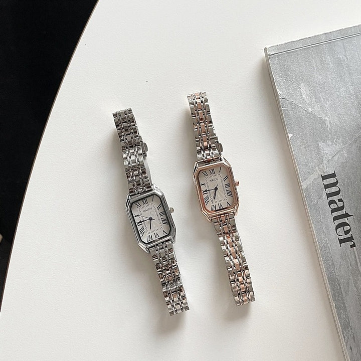 Classic Fashion Style Roman Numeral Dial in Rectangle Case Quartz Watches