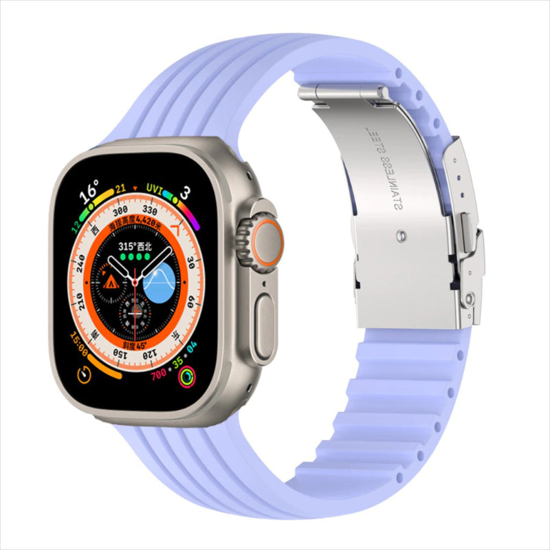 Trendy Silicone Strap with Stainless Steel Buckle for Apple Watches