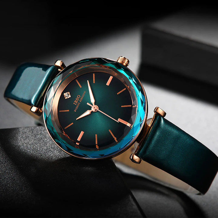 Trendy Fashion Glass Design with Vegan Leather Strap Quartz Watches