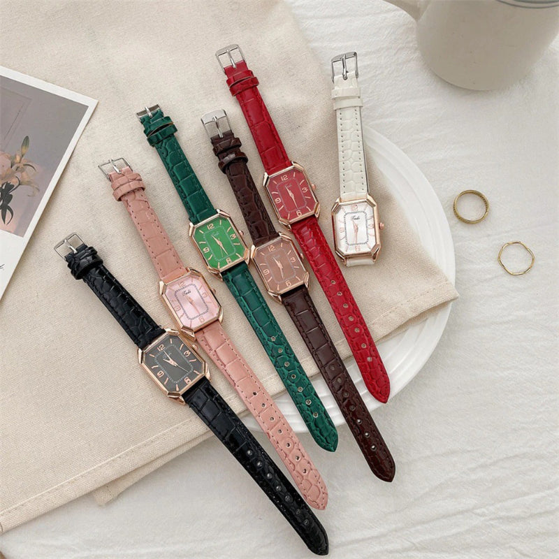 Minimalist Classic Rectangle Case with Vegan Leather Strap Quartz Watches
