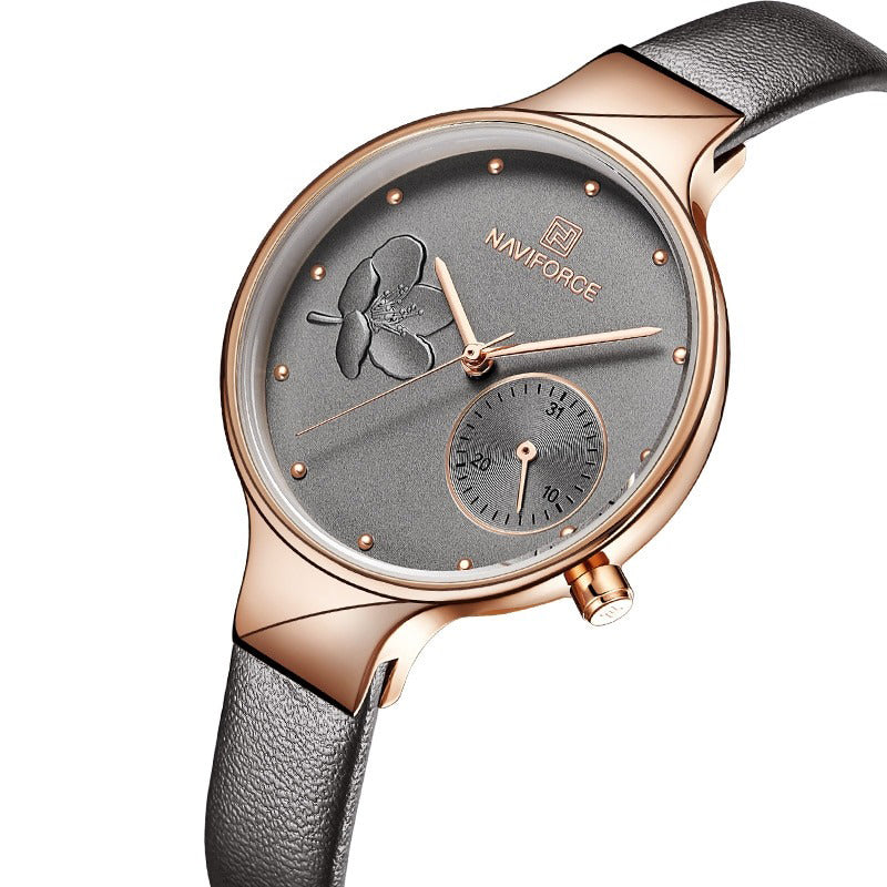 Classic Design Flower Bloom Dial Vegan Leather Strap Quartz Watches