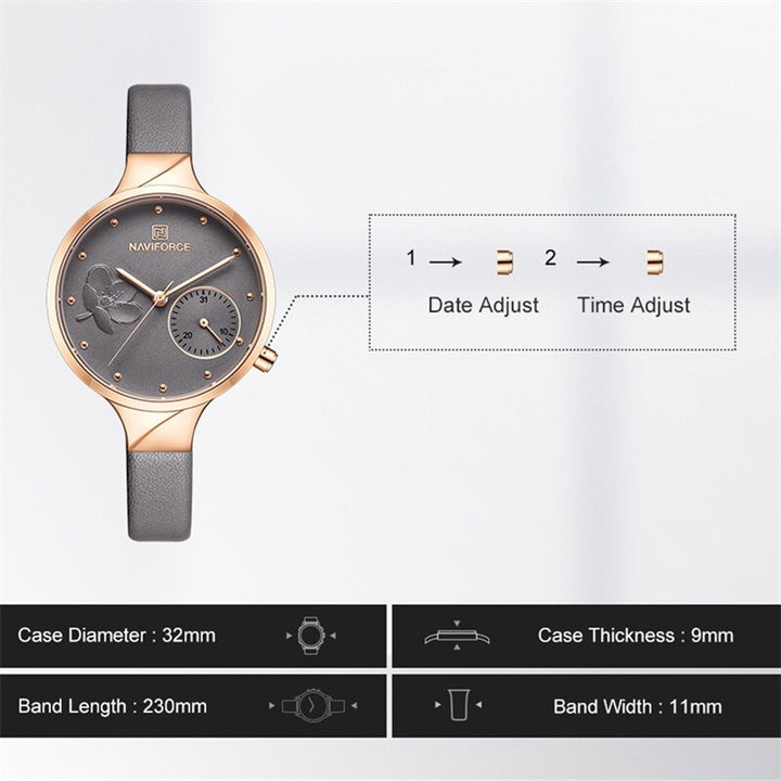 Classic Design Flower Bloom Dial Vegan Leather Strap Quartz Watches