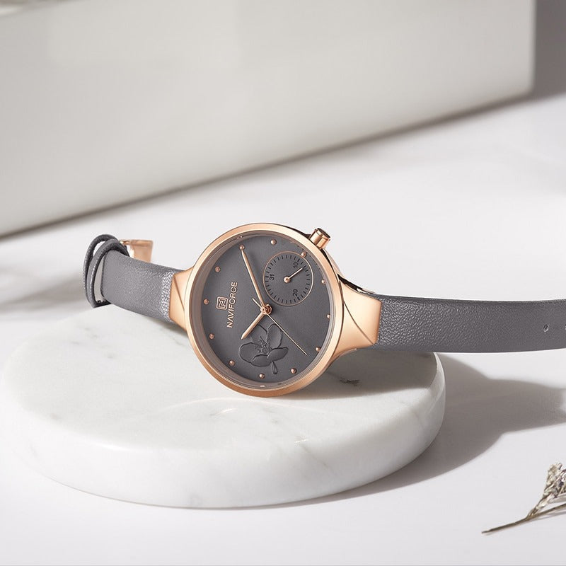 Classic Design Flower Bloom Dial Vegan Leather Strap Quartz Watches