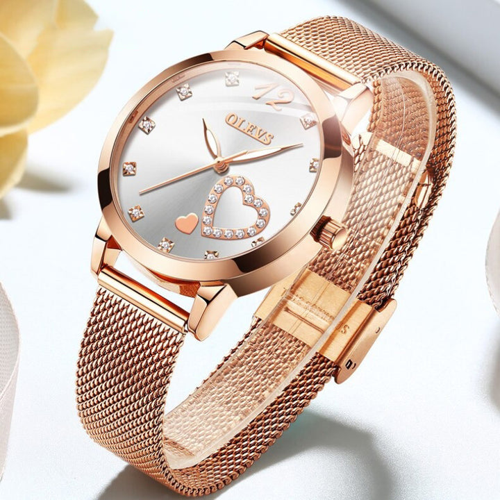 Romantic Double Heart-Shaped Rhinestone Dial Quartz Watches
