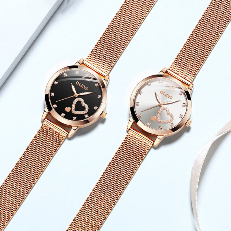 Romantic Double Heart-Shaped Rhinestone Dial Quartz Watches