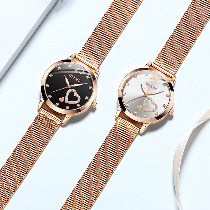 Romantic Double Heart-Shaped Rhinestone Dial Quartz Watches