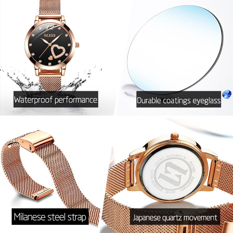 Romantic Double Heart-Shaped Rhinestone Dial Quartz Watches