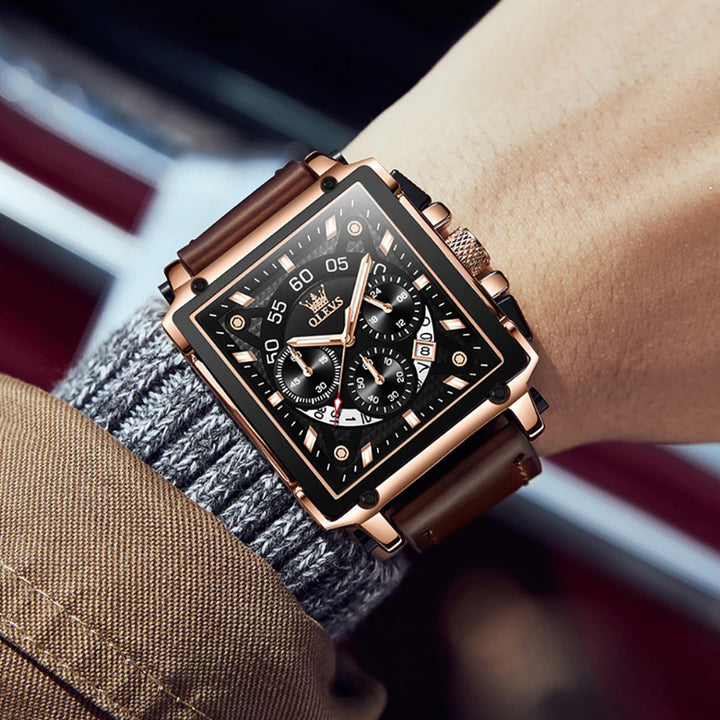 Luminous Square Case Vegan Leather Strap Quartz Watches
