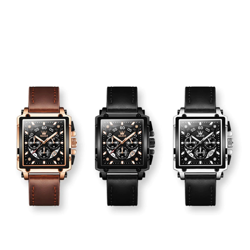 Luminous Square Case Vegan Leather Strap Quartz Watches