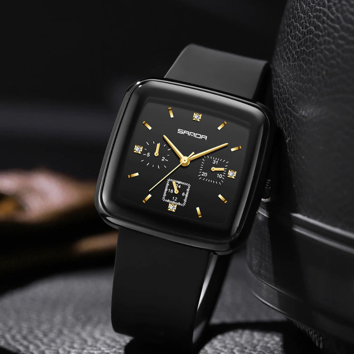 Multi-function Square Dial Inlaid with Rhinestone Quartz Watches
