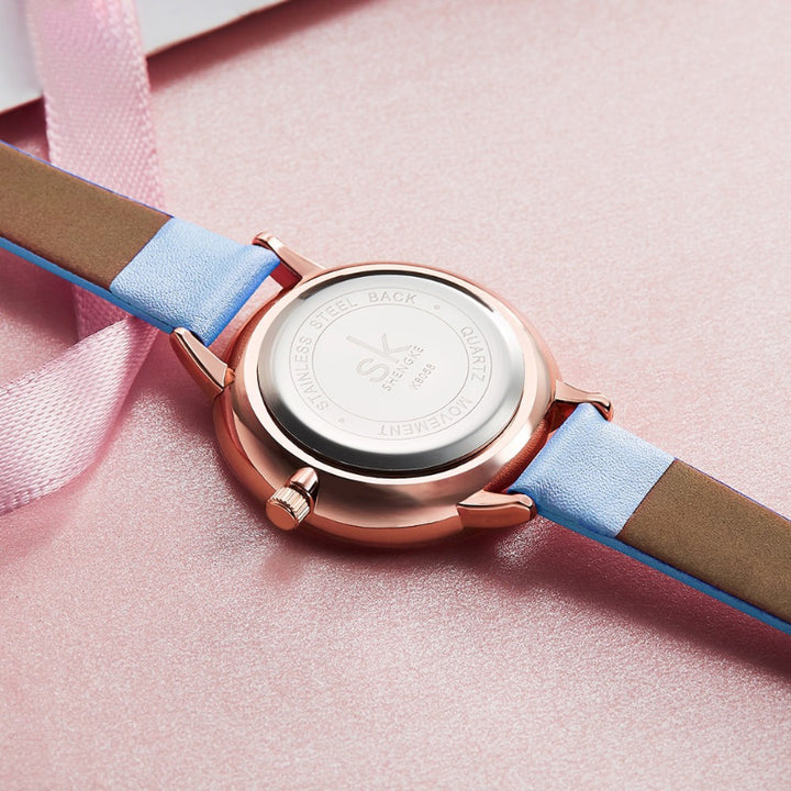 Chic Rhinestone Flower Dial with Vegan Leather Strap Quartz Watches