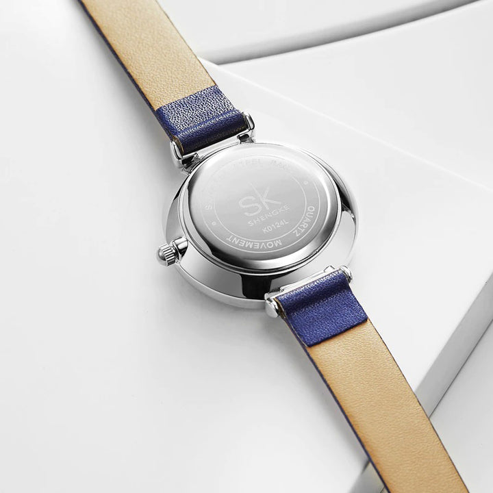 High-Fashion 3D Blue Feather Dial with Vegan Leather Strap Quartz Watch