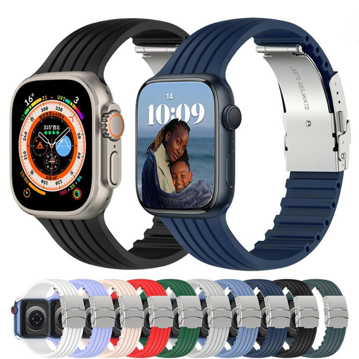 Trendy Silicone Strap with Stainless Steel Buckle for Apple Watches