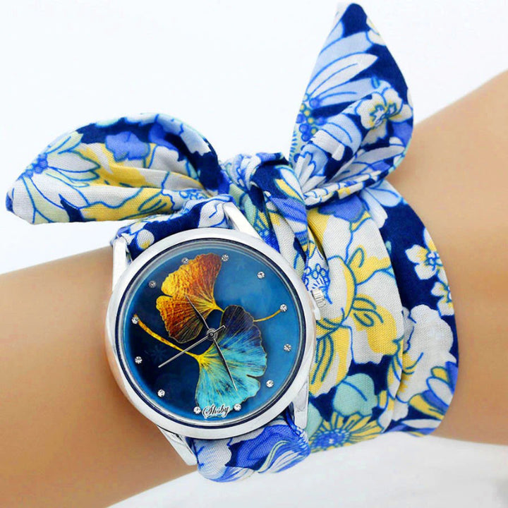 Wrap Around Flower Pattern Cloth Strap Quartz Watches
