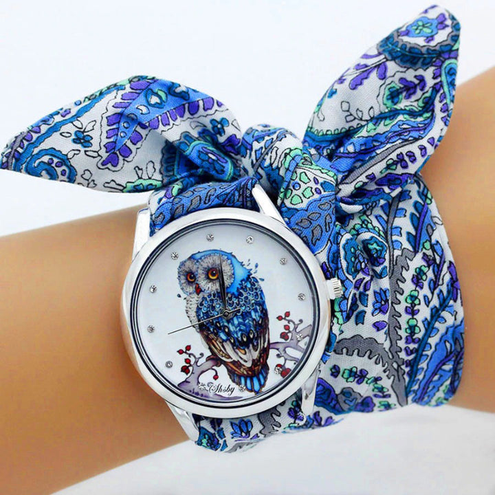 Wrap Around Flower Pattern Cloth Strap Quartz Watches