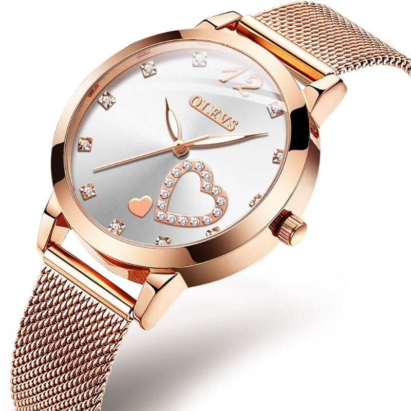 Romantic Double Heart-Shaped Rhinestone Dial Quartz Watches