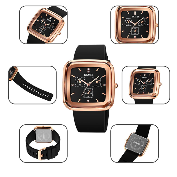 Square Case Inlaid with Brilliant Rhinestones Scale Quartz Watches