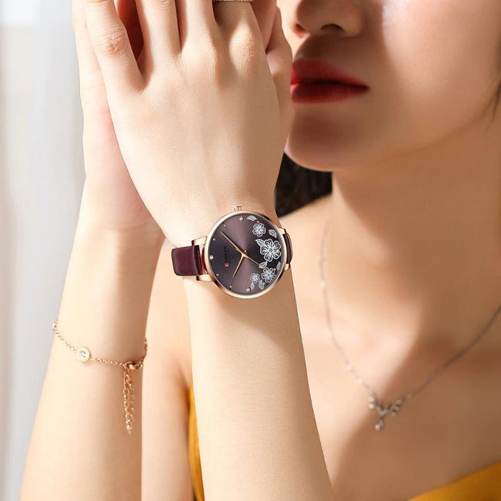 UPDATE PRODUCT TYPE - Charismatic Flower Dial With Vegan Leather Strap Quartz Watch