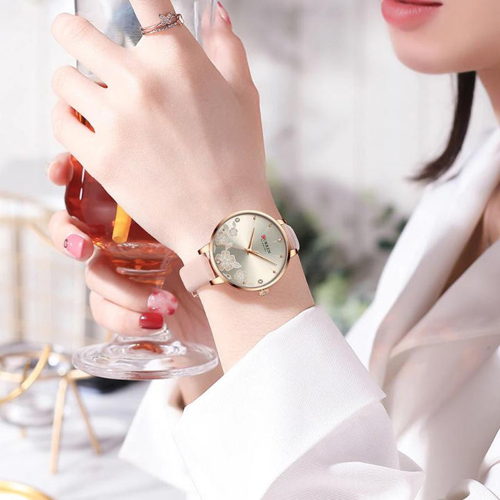 UPDATE PRODUCT TYPE - Charismatic Flower Dial With Vegan Leather Strap Quartz Watch