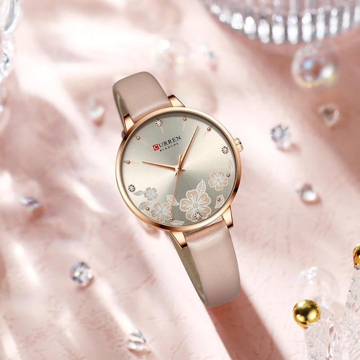 UPDATE PRODUCT TYPE - Charismatic Flower Dial With Vegan Leather Strap Quartz Watch