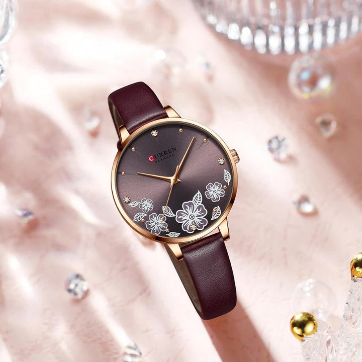 UPDATE PRODUCT TYPE - Charismatic Flower Dial With Vegan Leather Strap Quartz Watch
