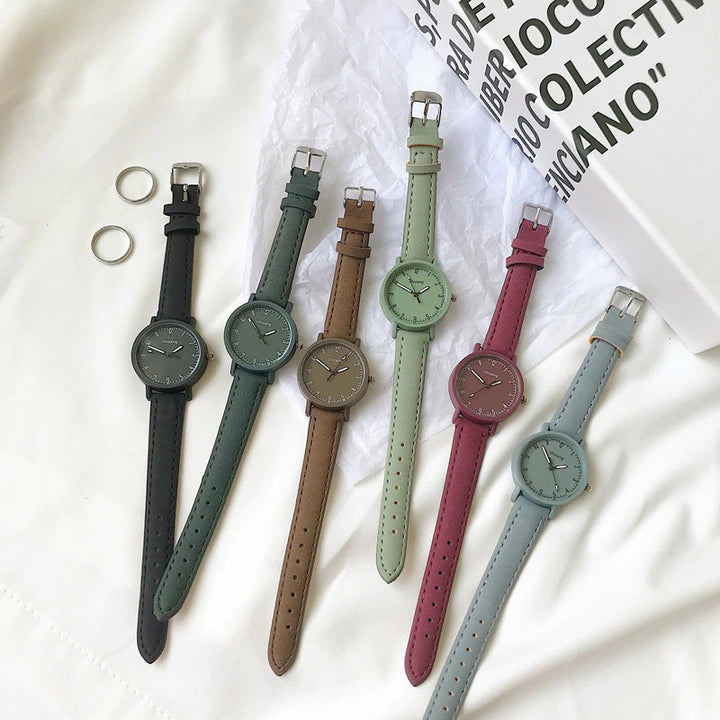 Multi-color Easy to Read Dial with Soft Vegan Leather Strap Quartz Watches
