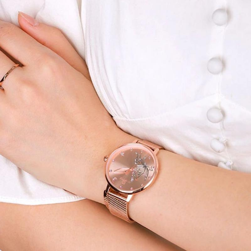 Colorful Sequins Embellish Flying Butterfly Dial Quartz Watches