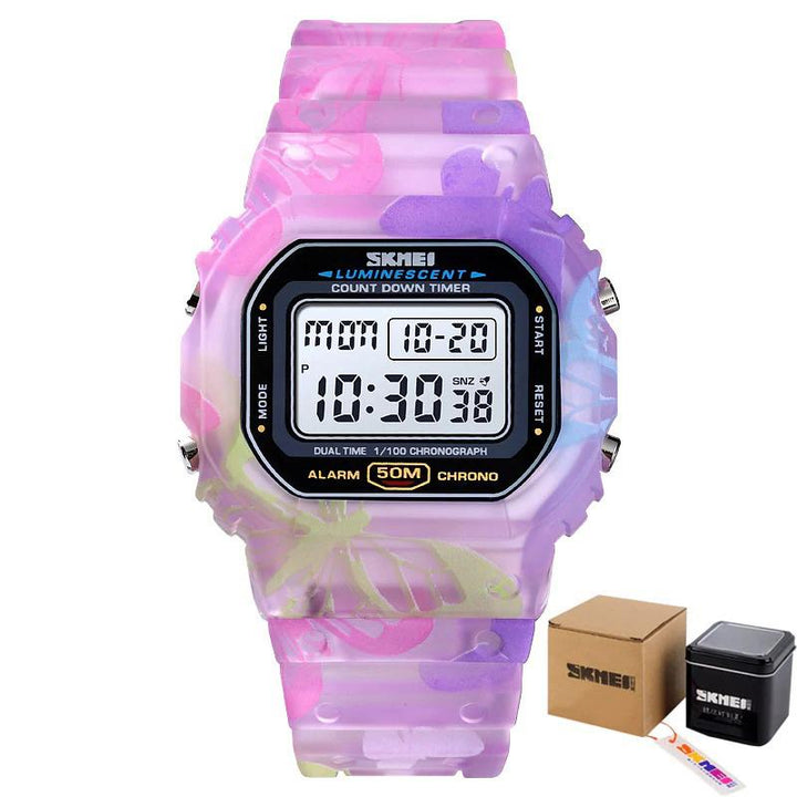 Watch - Luminous And Colorful Printed Butterfly Strap Digital Watch