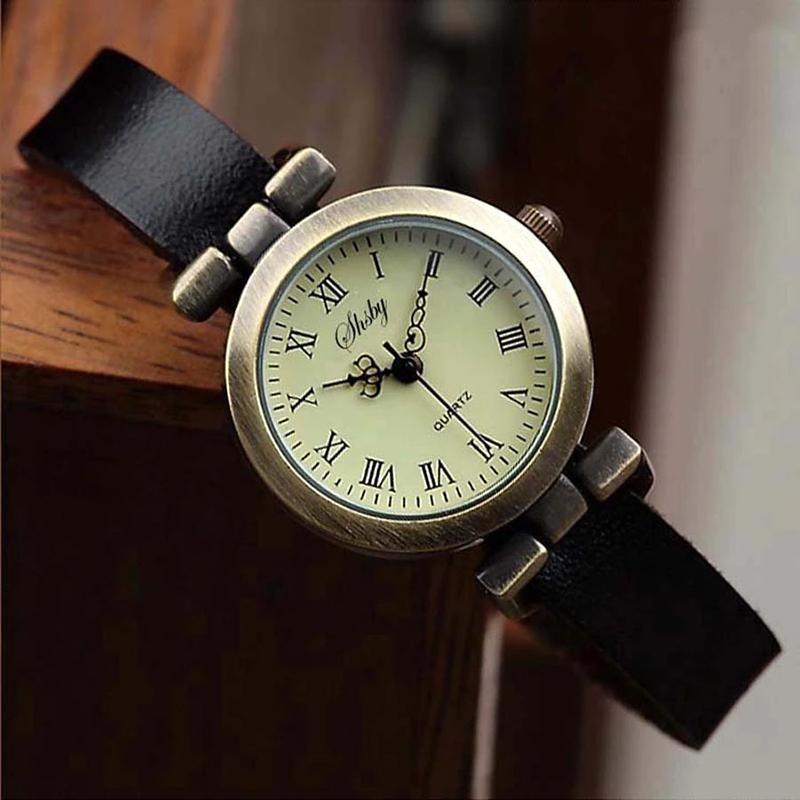 Vintage Glam Roman Numerals Dial with Vegan Leather Strap Quartz Watches