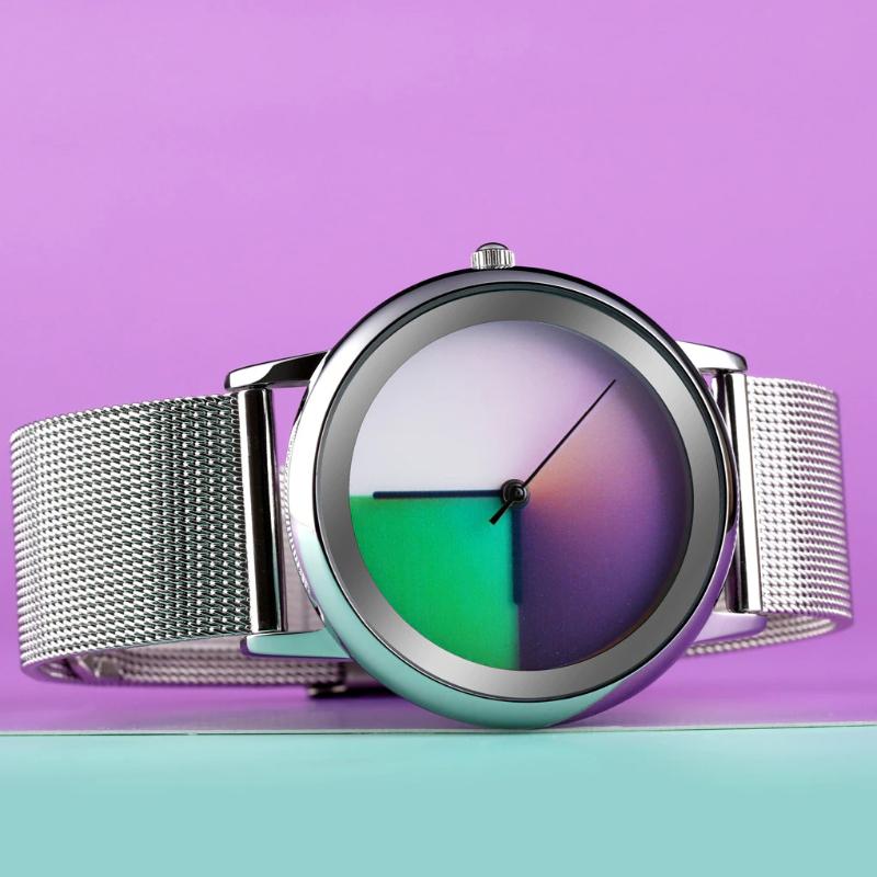 Watches - Creative Colorful Dial Fashion With Stainless Steel Mesh Band Quartz Watches