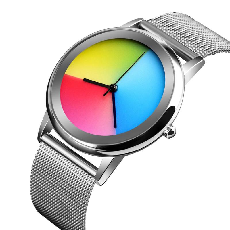 Watches - Creative Colorful Dial Fashion With Stainless Steel Mesh Band Quartz Watches