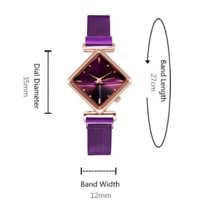 Unique Diamond-Shaped Dial with Magnetic Buckle Steel Mesh Strap Quartz Watches