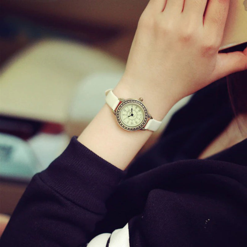 Vintage Roman Numeral Dial with Vegan Leather Band Quartz Watch