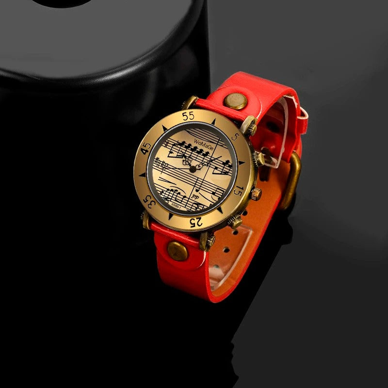 Classic Musical Note Dial with Unique Vegan Leather Strap Quartz Watches