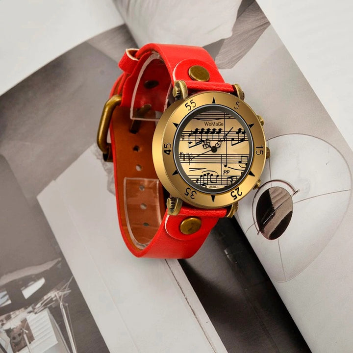 Classic Musical Note Dial with Unique Vegan Leather Strap Quartz Watches